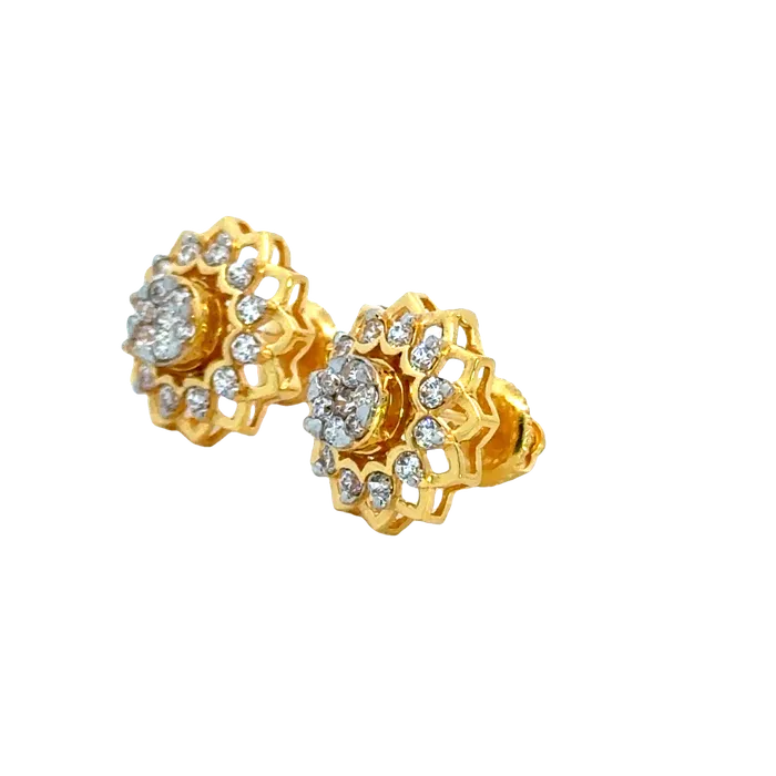 Gold Palace Earrings 22k Yellow Cubic Zirconia Studs Fancy Earrings with gold weight of 563g