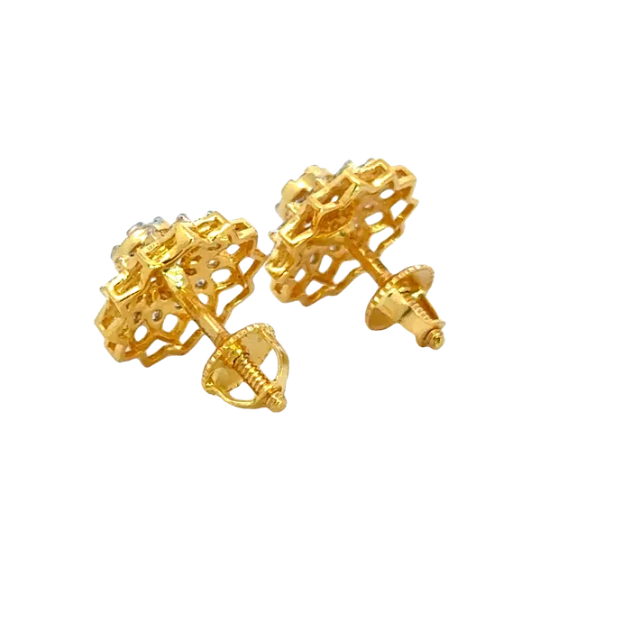 Gold Palace Earrings 22k Yellow Cubic Zirconia Studs Fancy Earrings with gold weight of 563g