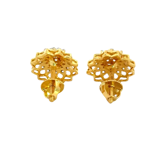 Gold Palace Earrings 22k Yellow Cubic Zirconia Studs Fancy Earrings with gold weight of 563g
