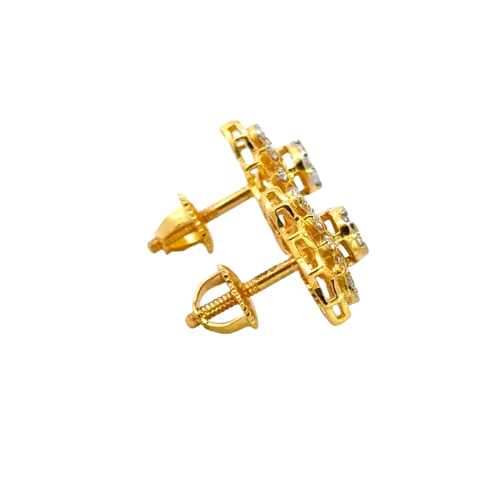 Gold Palace Earrings 22k Yellow Cubic Zirconia Studs Fancy Earrings with gold weight of 563g