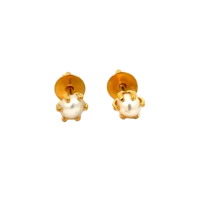 Gold Palace Earrings 22k Yellow Gold Pearl Stud Earrings with Pearl with gold weight of 0743g Gold Palace Earrings 22k Yellow Gold Pearl Stud Earrings with Pearl with gold weight of 0743g