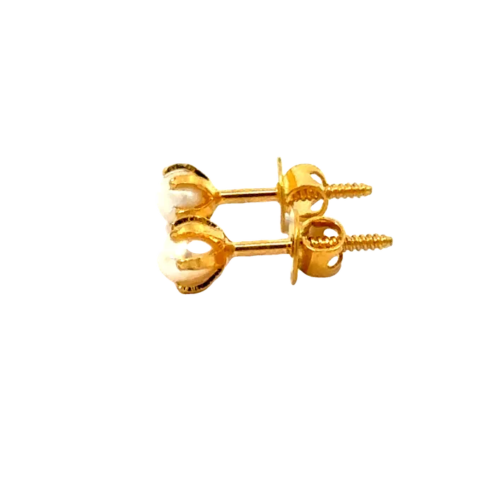 Gold Palace Earrings 22k Yellow Gold Pearl Stud Earrings with Pearl with gold weight of 0743g