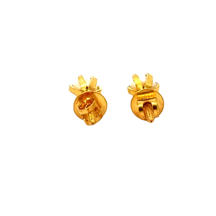 Gold Palace Earrings 22k Yellow Gold Pearl Stud Earrings with Pearl with gold weight of 0743g