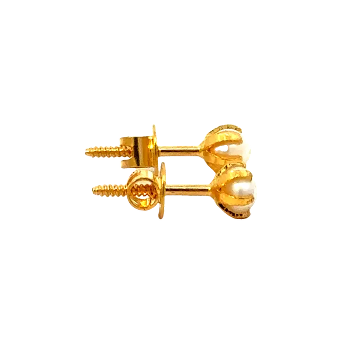 Gold Palace Earrings 22k Yellow Gold Pearl Stud Earrings with Pearl with gold weight of 0743g