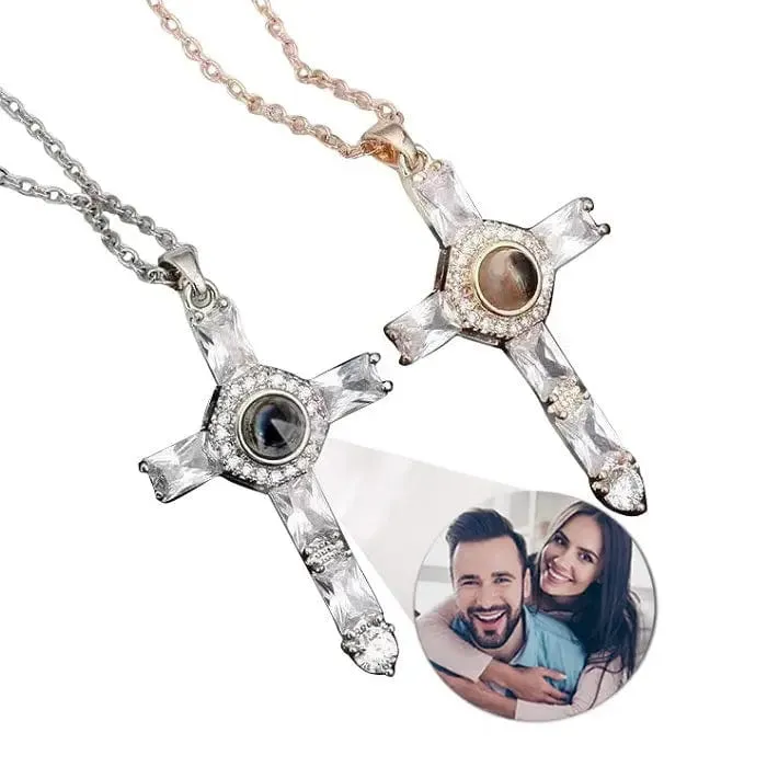 Hidden Forever Custom Photo Projection Iced Cross Necklace Necklaces