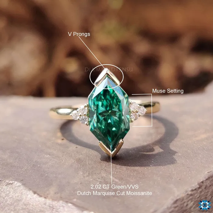 Infinity Style Ring 209 TCW Green Dutch Marquise Cut Vintage Moissanite Ring Muse Engagement Ring Gift for Her Diamondrensu Rings