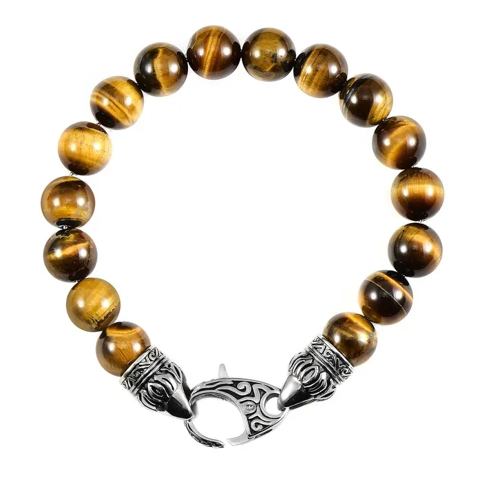 Invicta 10mm Tiger Eye Bead Bracelet with Antiqued Lobster Clasp Invicta Jewelry Bracelets