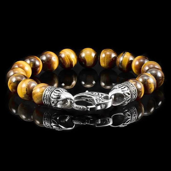 Invicta 10mm Tiger Eye Bead Bracelet with Antiqued Lobster Clasp Invicta Jewelry Bracelets