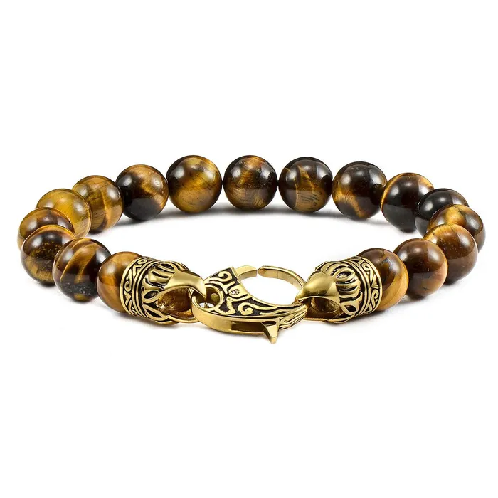 Invicta 10mm Tiger Eye Bead Bracelet with Antiqued Lobster Clasp Invicta Jewelry Bracelets