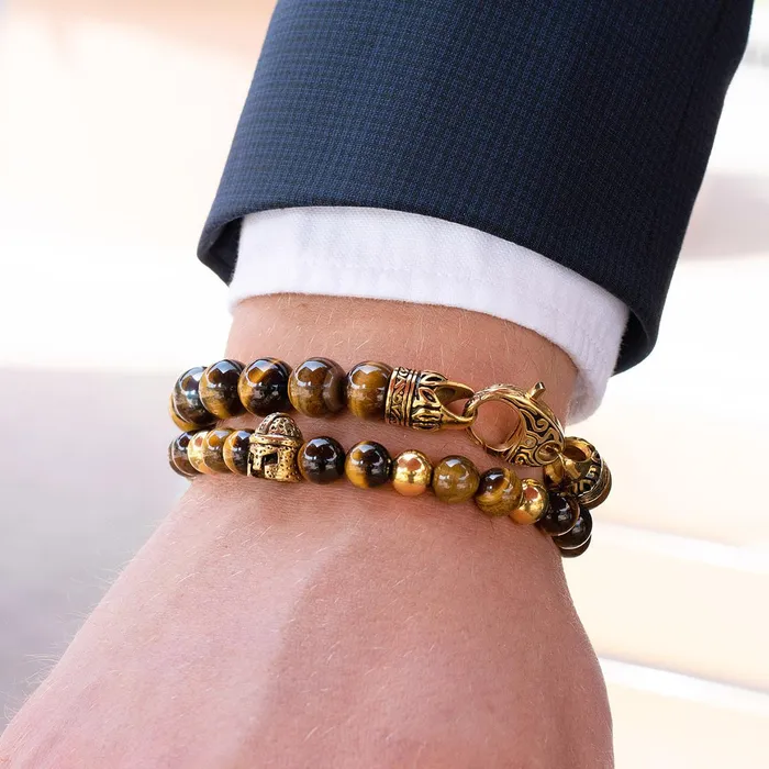 Invicta 10mm Tiger Eye Bead Bracelet with Antiqued Lobster Clasp Invicta Jewelry Bracelets