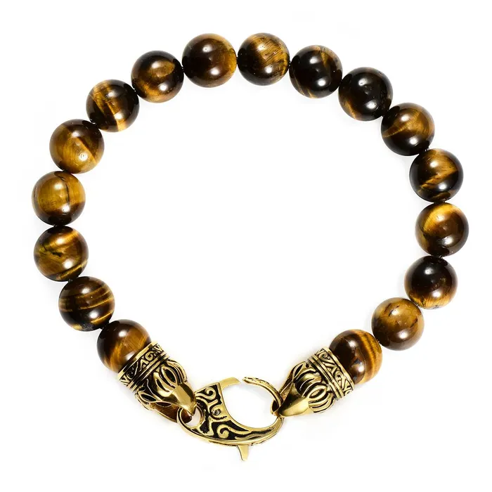 Invicta 10mm Tiger Eye Bead Bracelet with Antiqued Lobster Clasp Invicta Jewelry Bracelets
