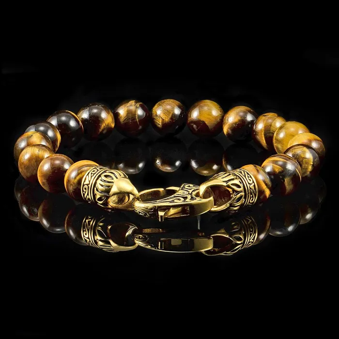 Invicta 10mm Tiger Eye Bead Bracelet with Antiqued Lobster Clasp Invicta Jewelry Bracelets