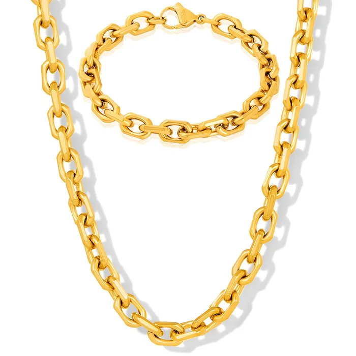 Invicta Jewelry Beveled Edge Rectangular Link Gold Bracelet and Necklace Set Invicta Jewelry Bracelets Invicta Jewelry Beveled Edge Rectangular Link Gold Bracelet and Necklace Set Invicta Jewelry Bracelets