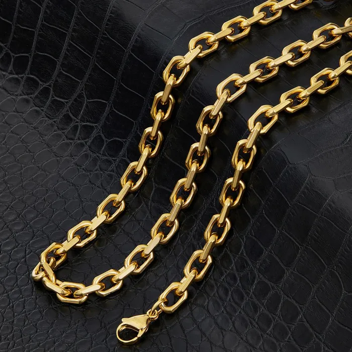 Invicta Jewelry Beveled Edge Rectangular Link Gold Bracelet and Necklace Set Invicta Jewelry Bracelets