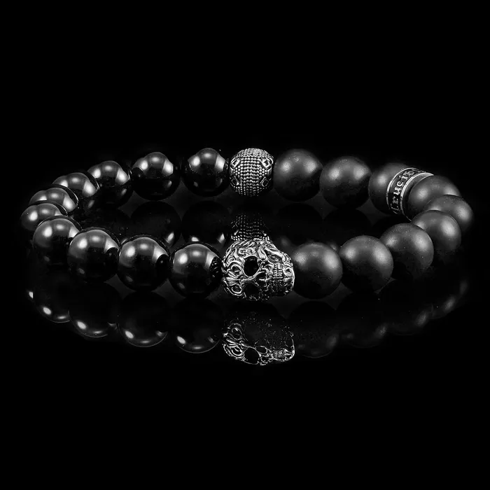 Invicta Jewelry Bracelets Crucible Skull Stretch Bracelet with 10mm Matte and Polished Black Onyx Beads Invicta Jewelry Bracelets Crucible Skull Stretch Bracelet with 10mm Matte and Polished Black Onyx Beads