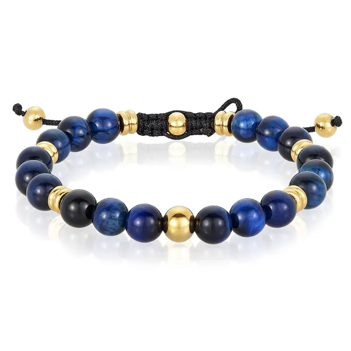 Invicta Jewelry Bracelets Invicta Blue Tiger Eye and Gold IP Beads on Adjustable Bracelet Invicta Jewelry Bracelets Invicta Blue Tiger Eye and Gold IP Beads on Adjustable Bracelet
