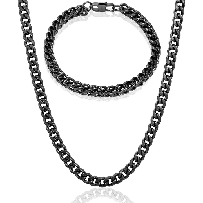 Invicta Jewelry Necklaces Invicta Jewelry Franco Bracelet and Curb Necklace Black Chain Set Invicta Jewelry Necklaces Invicta Jewelry Franco Bracelet and Curb Necklace Black Chain Set