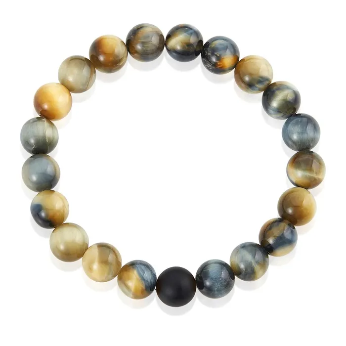 Invicta Polished Dream Tiger Eye and Black Matte Onyx 10mm Natural Stone Stretch Bracelet Invicta Jewelry Bracelets
