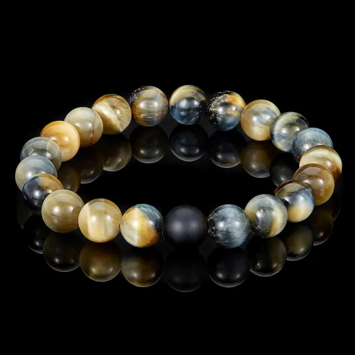 Invicta Polished Dream Tiger Eye and Black Matte Onyx 10mm Natural Stone Stretch Bracelet Invicta Jewelry Bracelets