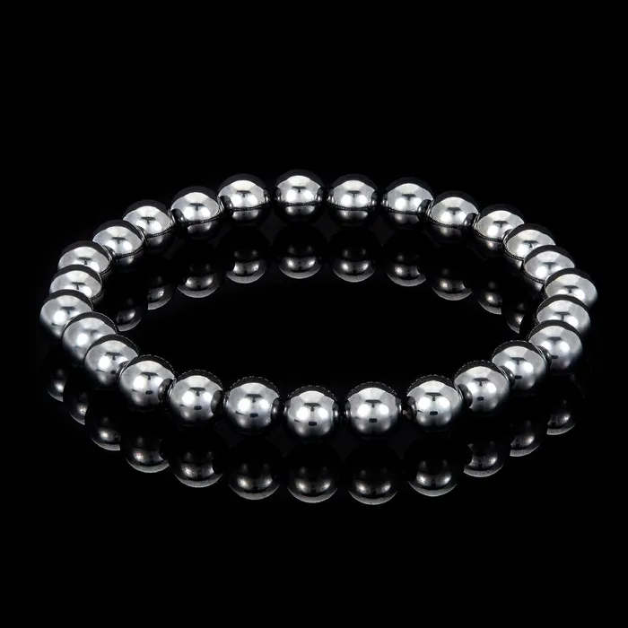 Invicta Polished Magnetic Hematite Round Beads Stretch Bracelet 8mm Wide Invicta Jewelry Bracelets