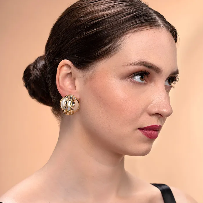 Isharya Modern Indian Jewelry Amara Mirror Pearl Earrings Earrings