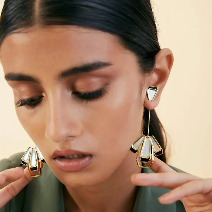 Isharya Modern Indian Jewelry Earrings Ayaana Long Mirror Earrings
