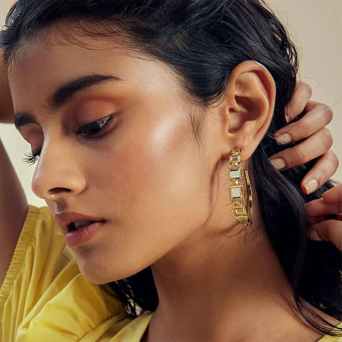 Isharya Modern Indian Jewelry Earrings Limelight Mirror Metal Pyramid Hoop Earrings Isharya Modern Indian Jewelry Earrings Limelight Mirror Metal Pyramid Hoop Earrings