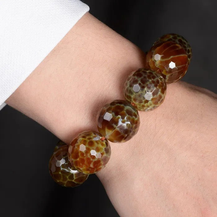 Kalifano Bracelets Agate Faceted Natural 20mm Gemstone Bead Elastic Bracelet
