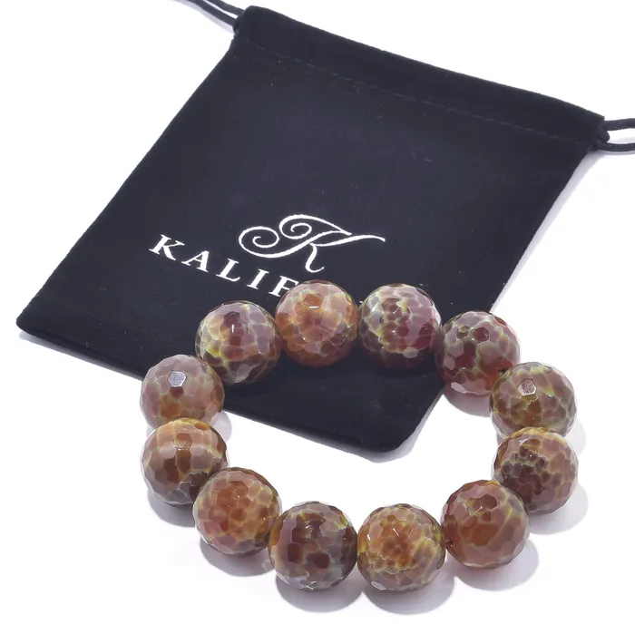 Kalifano Bracelets Agate Faceted Natural 20mm Gemstone Bead Elastic Bracelet
