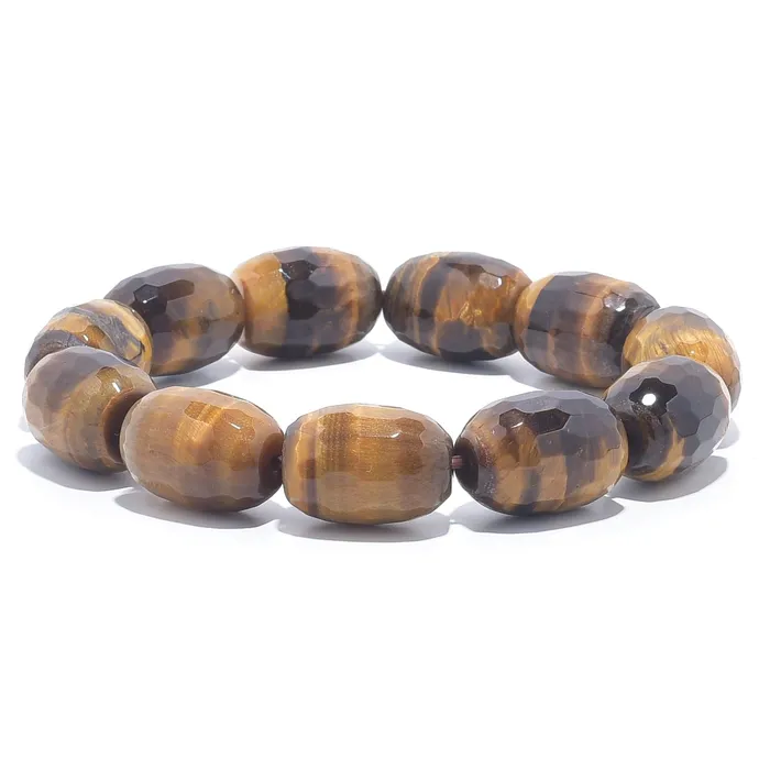 Kalifano Bracelets Tiger Eye Faceted Natural Gemstone Elastic Bracelet
