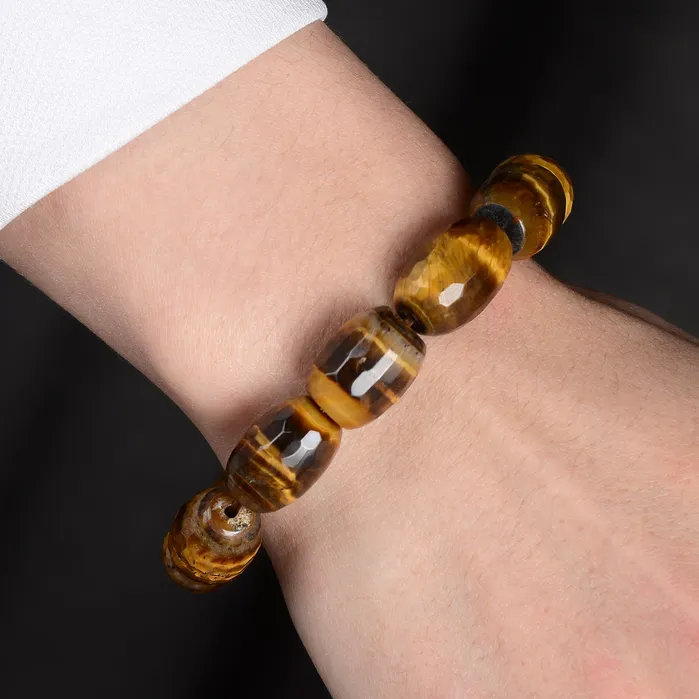 Kalifano Bracelets Tiger Eye Faceted Natural Gemstone Elastic Bracelet