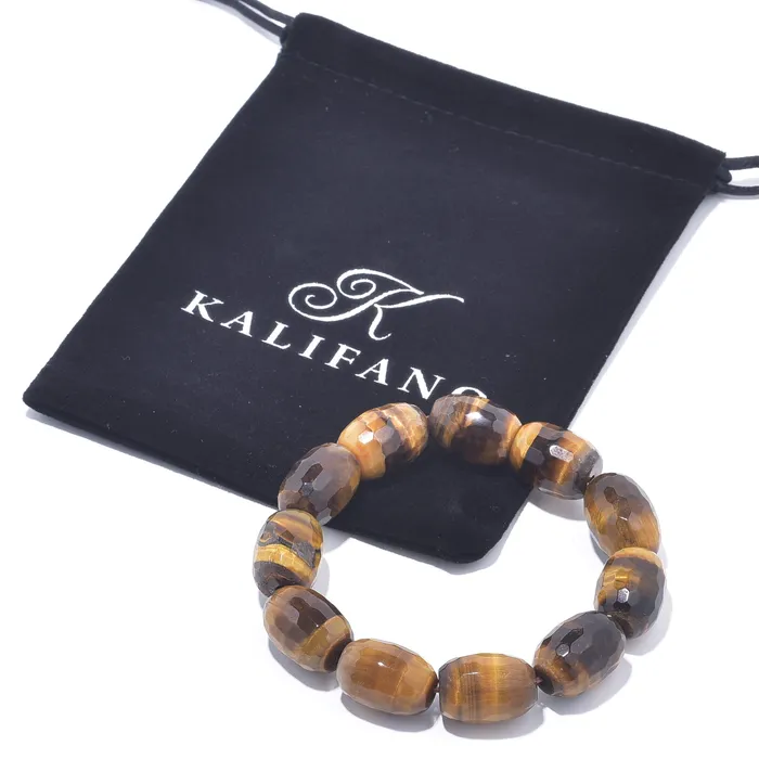 Kalifano Bracelets Tiger Eye Faceted Natural Gemstone Elastic Bracelet