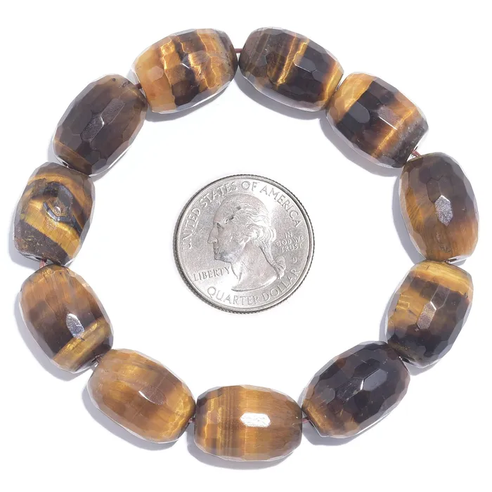 Kalifano Bracelets Tiger Eye Faceted Natural Gemstone Elastic Bracelet