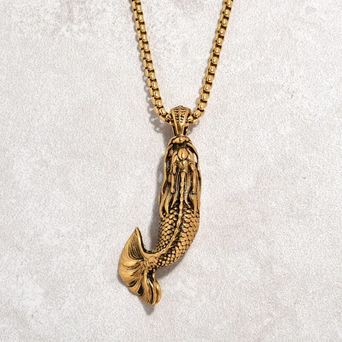 Kalifano Necklaces Gold Carp Fish Steel Hearts Necklace