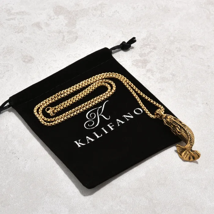 Kalifano Necklaces Gold Carp Fish Steel Hearts Necklace