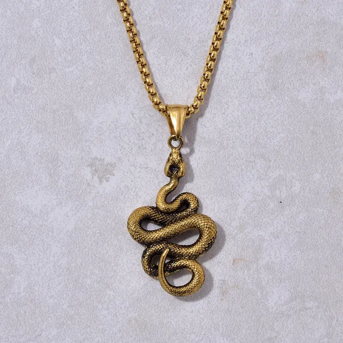 Kalifano Necklaces Gold Snake Steel Hearts Necklace