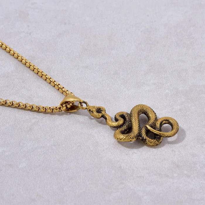 Kalifano Necklaces Gold Snake Steel Hearts Necklace