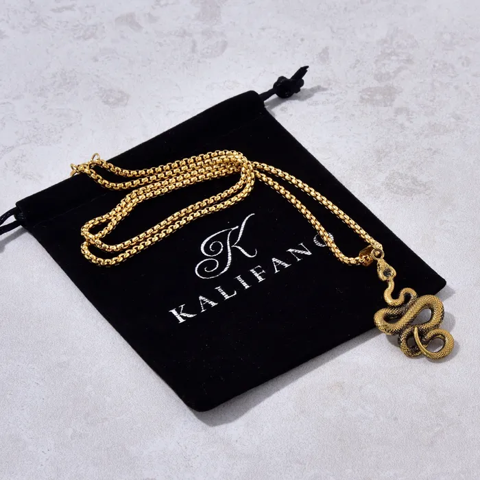 Kalifano Necklaces Gold Snake Steel Hearts Necklace
