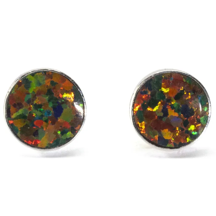 Kalifano Rainbow Opal Circle Earrings Handmade with Sterling Silver Earrings