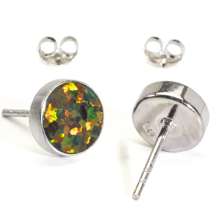 Kalifano Rainbow Opal Circle Earrings Handmade with Sterling Silver Earrings