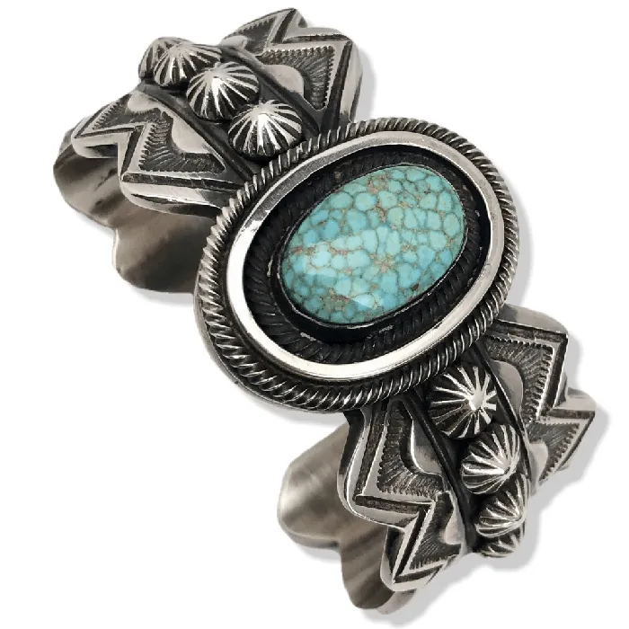 Kalifano Rings Leon Martinez 8 Spider Web Turquoise Native American 925 Sterling Silver Cuff