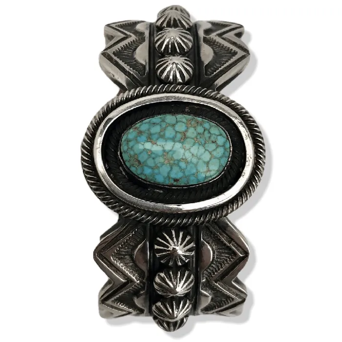 Kalifano Rings Leon Martinez 8 Spider Web Turquoise Native American 925 Sterling Silver Cuff