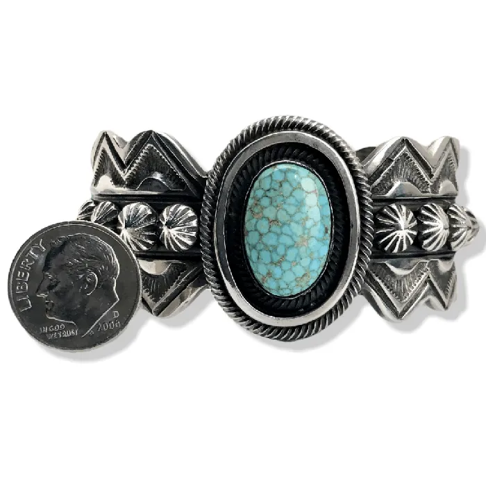 Kalifano Rings Leon Martinez 8 Spider Web Turquoise Native American 925 Sterling Silver Cuff