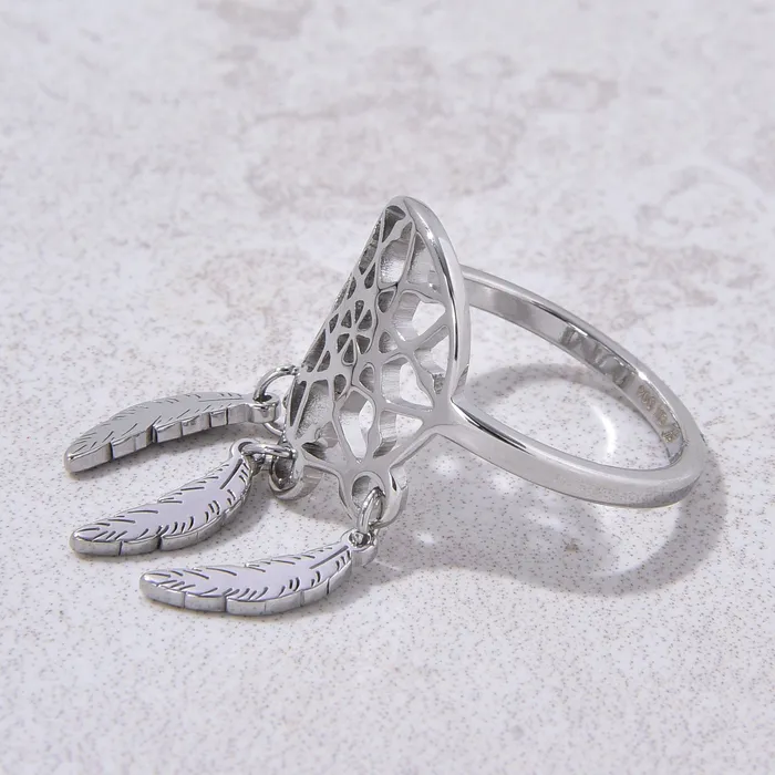 Kalifano Rings Silver Dreamcatcher Steel Hearts Ring