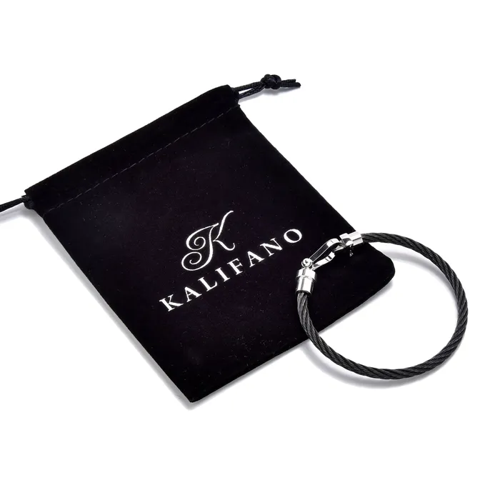 Kalifano Silver and Black Arabian Cable Braided Steel Hearts Bracelet Bracelets