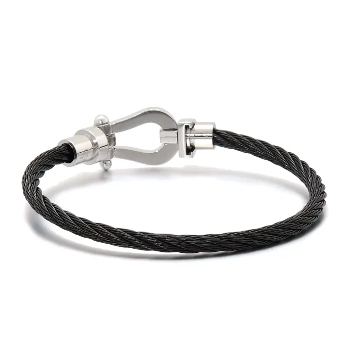 Kalifano Silver and Black Arabian Cable Braided Steel Hearts Bracelet Bracelets