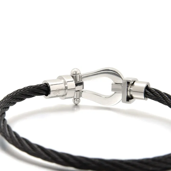 Kalifano Silver and Black Arabian Cable Braided Steel Hearts Bracelet Bracelets