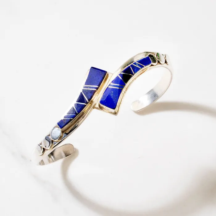 Lapis Inlay Navajo USA Native American Made 925 Sterling Silver Cuff Kalifano Rings Lapis Inlay Navajo USA Native American Made 925 Sterling Silver Cuff Kalifano Rings