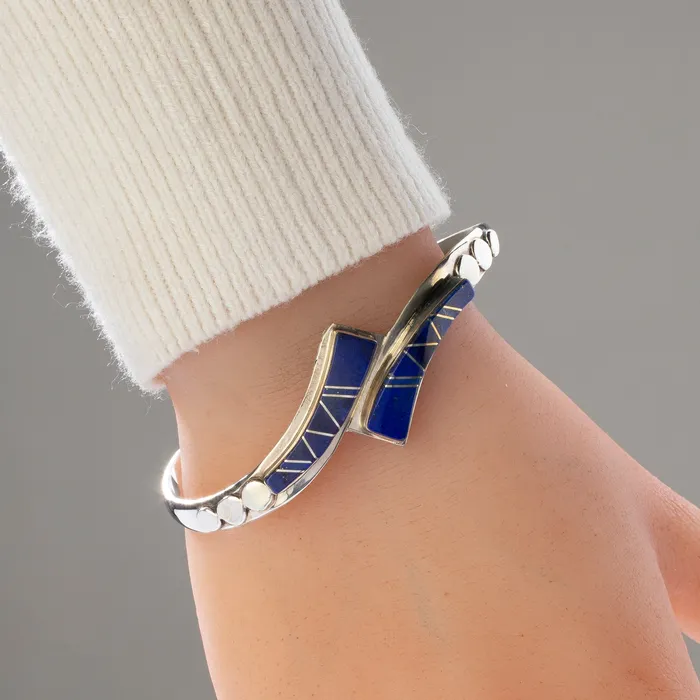 Lapis Inlay Navajo USA Native American Made 925 Sterling Silver Cuff Kalifano Rings