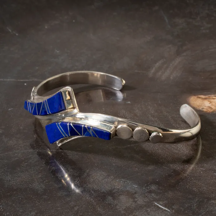 Lapis Inlay Navajo USA Native American Made 925 Sterling Silver Cuff Kalifano Rings
